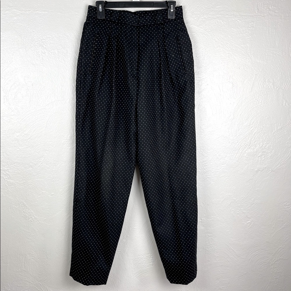 Vintage Christian Dior Tapered High Waist Dot Pattern Black Trouser 14